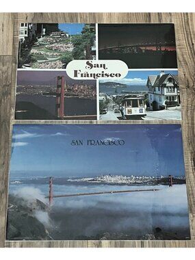 2 Vtg 1970s SAN FRANCISCO Laminated Placemats Golden Gate Bridge Cable Car